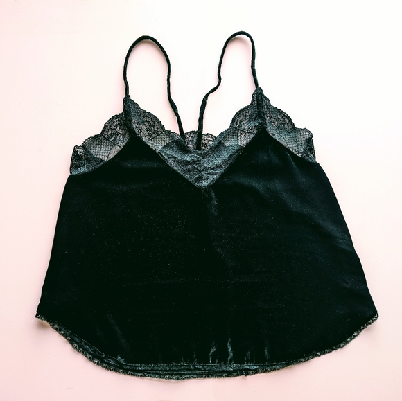 DARK GREEN VELVET LACE TANK | ROBERTSON + RODEO | SIZE: M - Picture 1 of 2